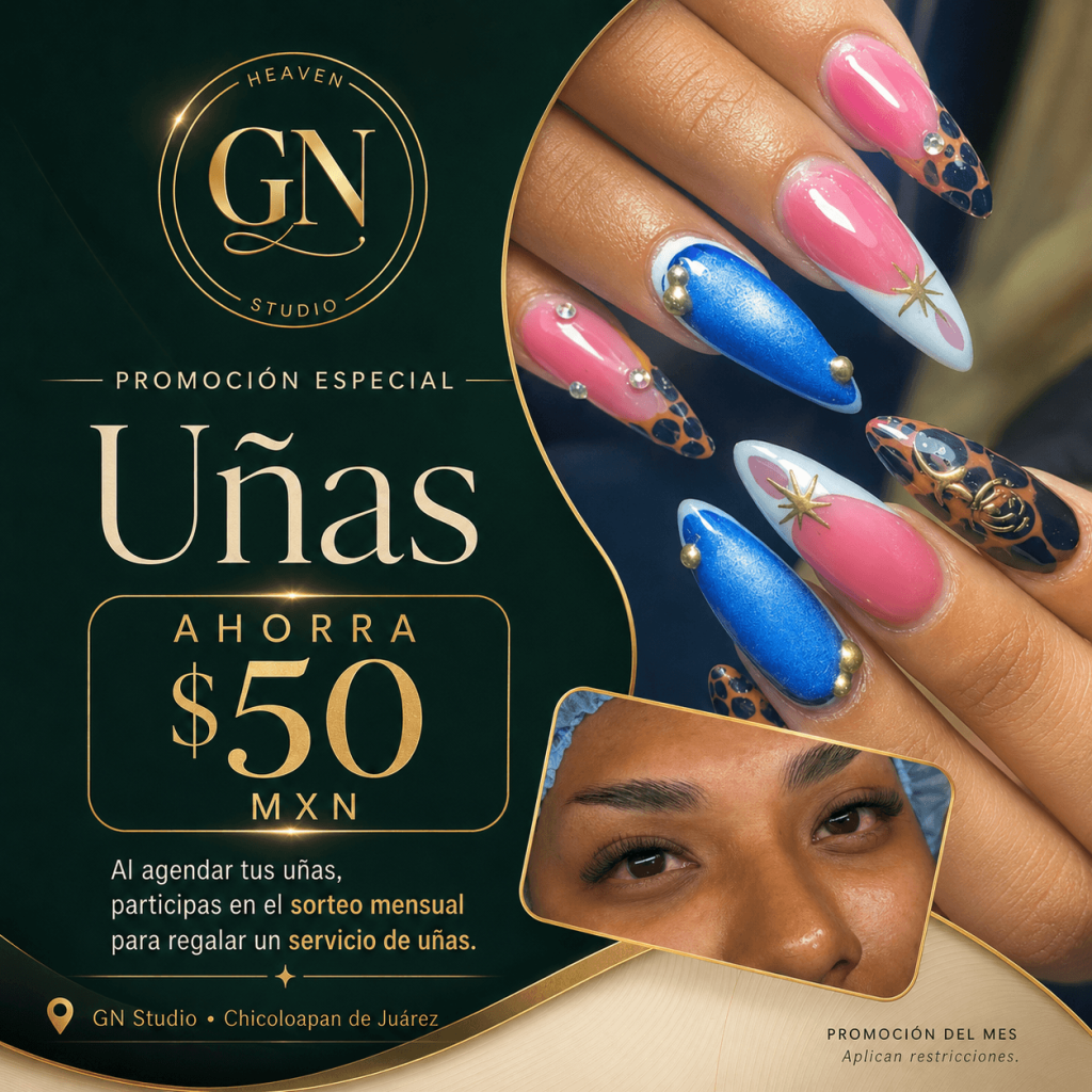 Promoción de uñas en GN Studio en Chicoloapan de Juárez con descuento especial para agendar cita